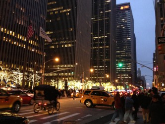 Christmas decorations near Fox News and CBS on Avenue of Americas