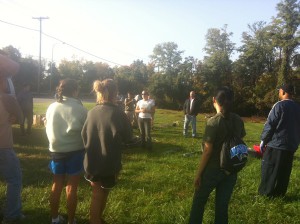 Debra Lenik instructs volunteers before the tree planting at Herring Run Park