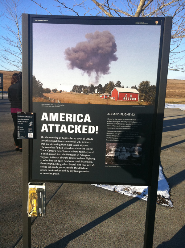 A sign at the Flight 93 Memorial in Shanksville, PA