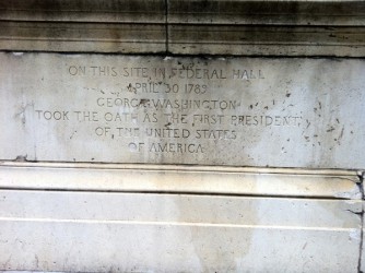 Plaque about George Washington's inauguration at Federal Hall